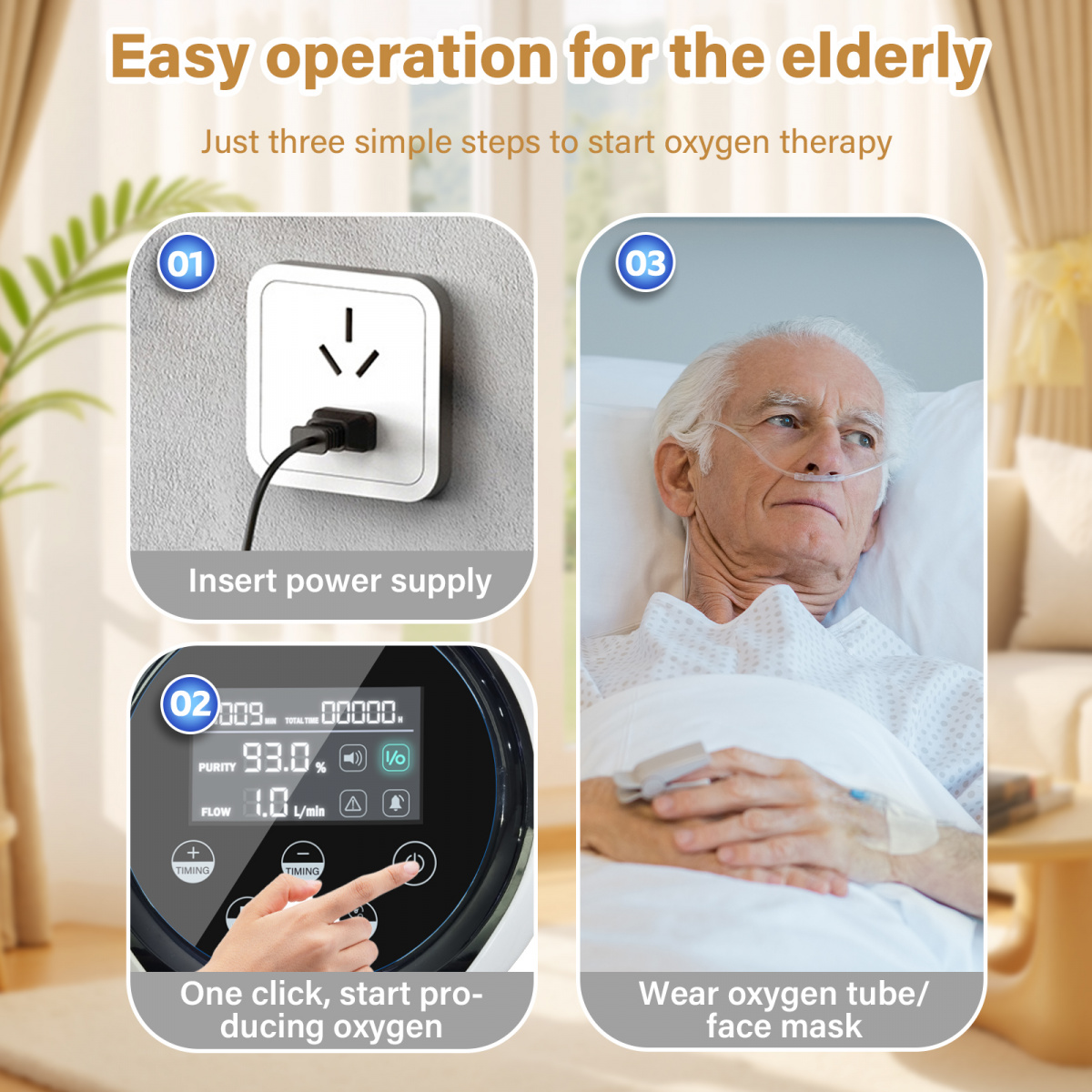 Oxygen Concentrator Machine for Home Use YM-88D6, 1-7L New Upgrade Suitable for All Kinds Of People. - O2Pura