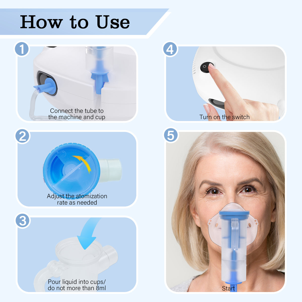 Portable Compression Nebulizer JLN-2300AS for Family Use, Adjustable Nebulization, Low Noise for Adults Children