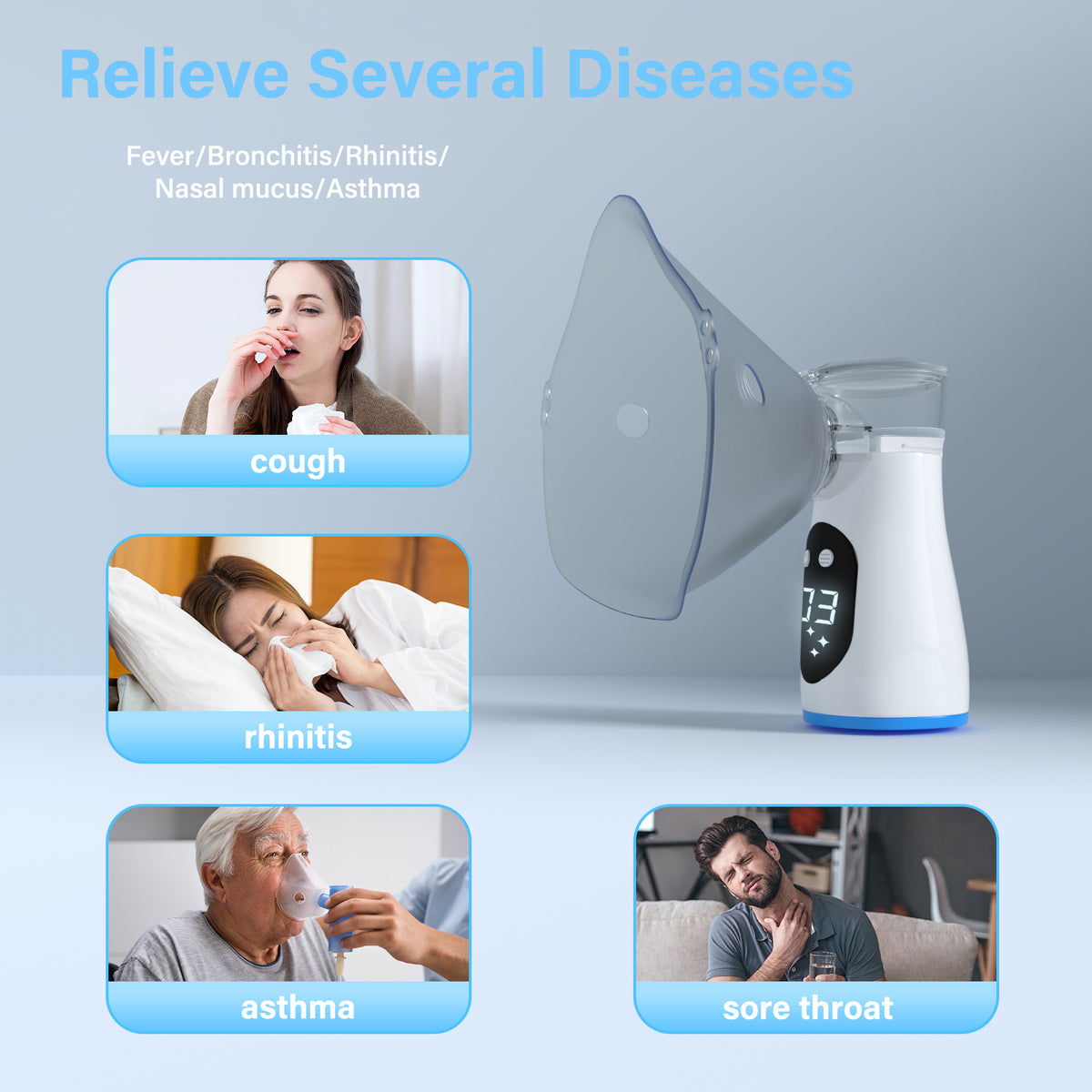 Portable Mesh Nebulizer U206, Handheld Rechargeable Nebulizer Machine for Adults & Kids, Silent Ultrasonic Inhaler with Digital Timing Display for Respiratory Treatment