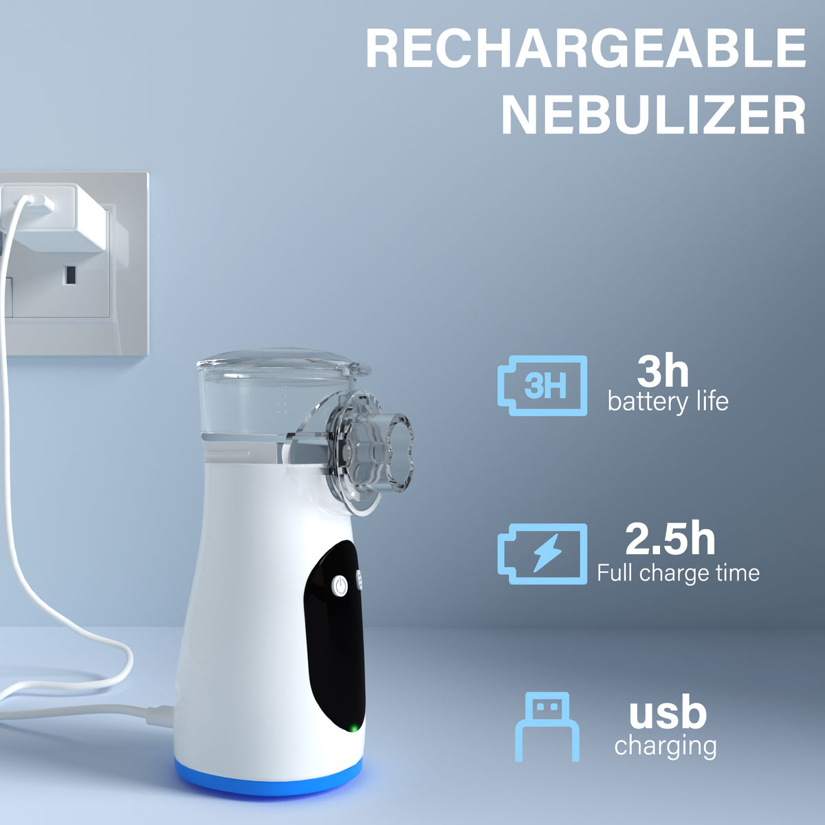 Portable Mesh Nebulizer U206, Handheld Rechargeable Nebulizer Machine for Adults & Kids, Silent Ultrasonic Inhaler with Digital Timing Display for Respiratory Treatment