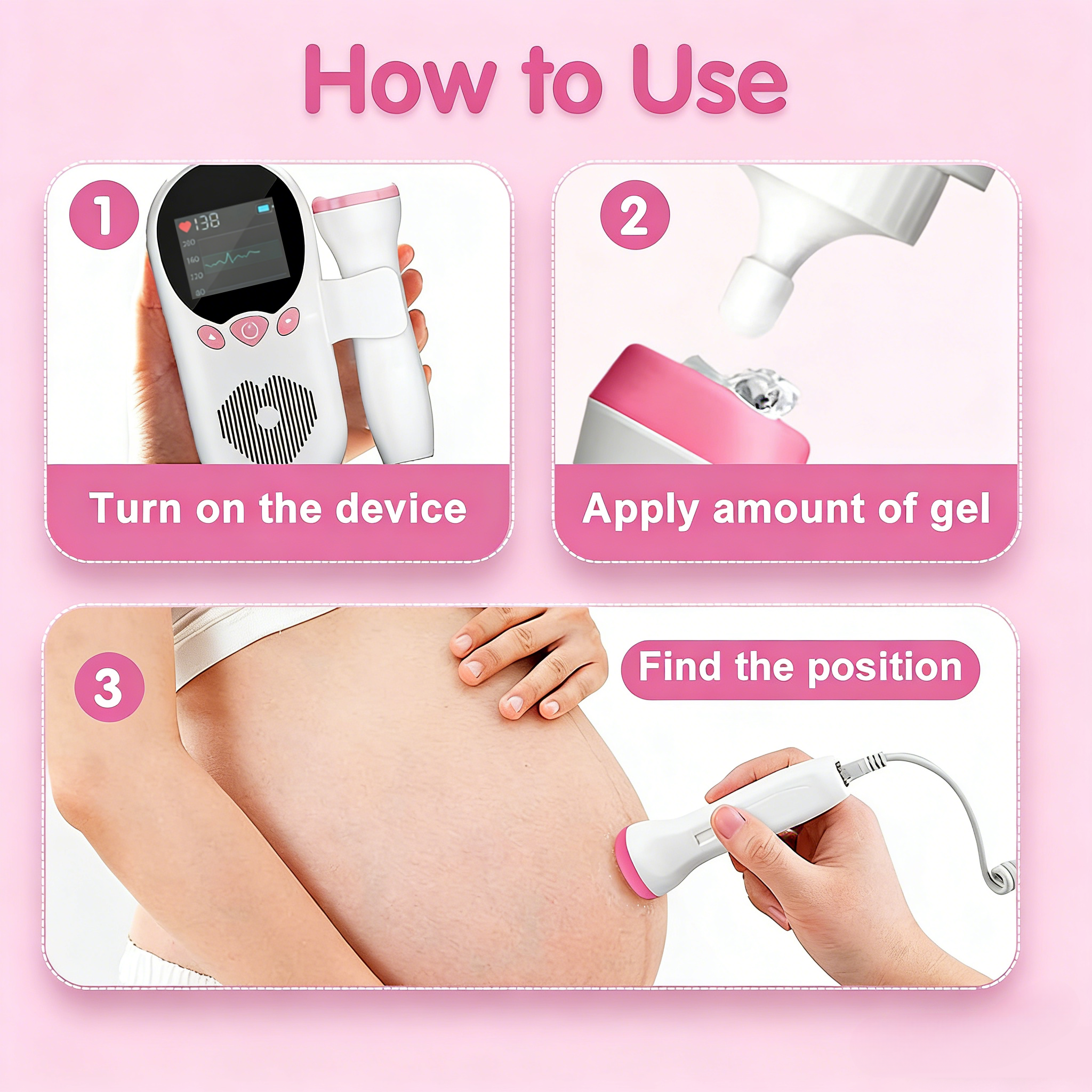 Home Fetal Doppler T502, 3.0MHz Sensitive Probe, DSP Noise Reduction, TFT Color Display, Safe for Prenatal Baby Heart Rate Monitoring at Home - O2Pura