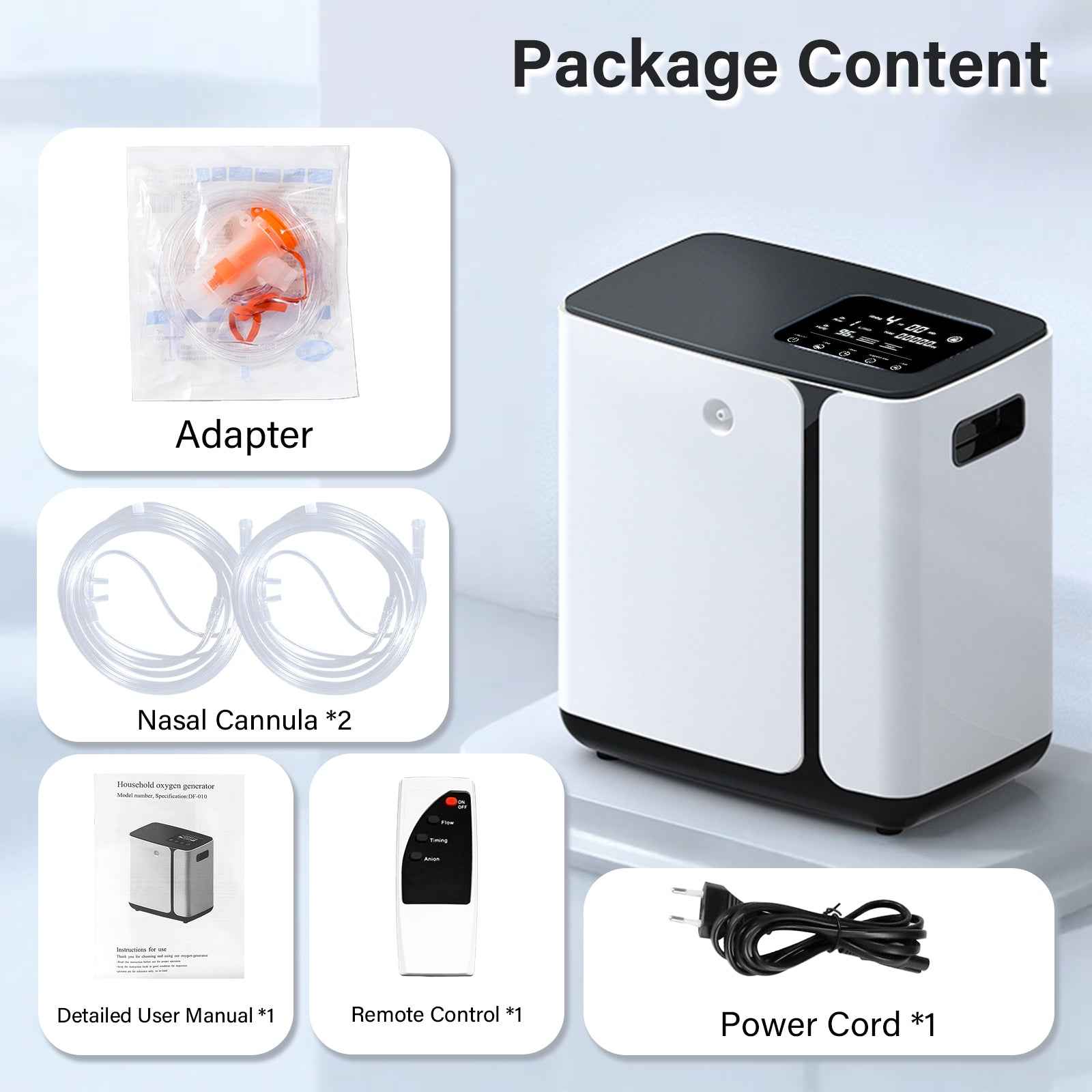Oxygen Concentrator DF-10 1-9L Adjustable  - 96% High Concentration, with HD Touch Screen & Remote Control