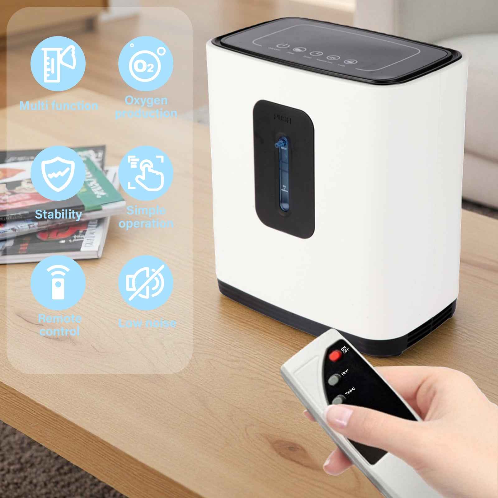 Oxygen Concentrator DF-20 With 1-9L Adjustable, Quiet Oxygen Concentrator with Remote Control, 93%± High Purity Oxygen Machine for Family Health Care - O2Pura
